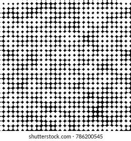 Abstract grunge grid polka dot halftone background pattern. Spotted black and white vector line illustration

