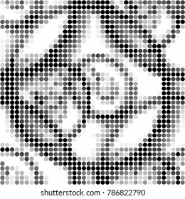 Abstract grunge grid polka dot halftone background pattern. Spotted black and white vector line illustration
