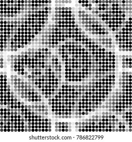 Abstract grunge grid polka dot halftone background pattern. Spotted black and white vector line illustration
