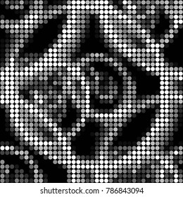 Abstract grunge grid polka dot halftone background pattern. Spotted black and white vector line illustration
