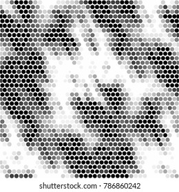 Abstract grunge grid polka dot halftone background pattern. Spotted black and white vector line illustration
