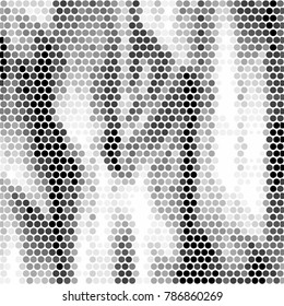 Abstract grunge grid polka dot halftone background pattern. Spotted black and white vector line illustration
