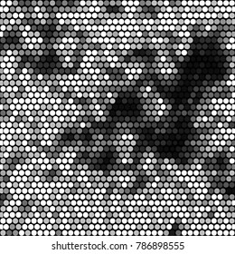Abstract grunge grid polka dot halftone background pattern. Spotted black and white vector line illustration
