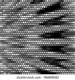 Abstract grunge grid polka dot halftone background pattern. Spotted black and white vector line illustration
