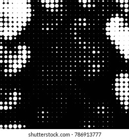 Abstract grunge grid polka dot halftone background pattern. Spotted black and white vector line illustration