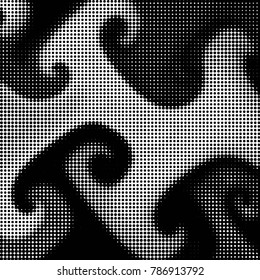 Abstract grunge grid polka dot halftone background pattern. Spotted black and white vector line illustration