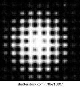 Abstract grunge grid polka dot halftone background pattern. Spotted black and white vector line illustration