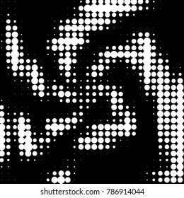 Abstract grunge grid polka dot halftone background pattern. Spotted black and white vector line illustration