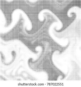 Abstract grunge grid polka dot halftone background pattern. Spotted black and white vector line illustration
