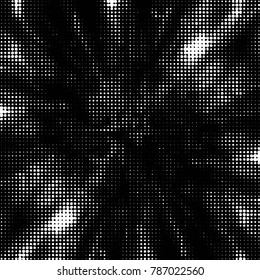 Abstract grunge grid polka dot halftone background pattern. Spotted black and white vector line illustration
