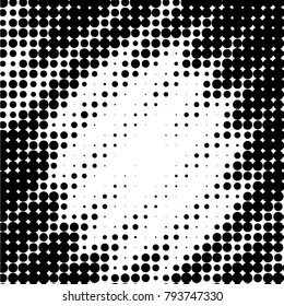 Abstract grunge grid polka dot halftone background pattern. Spotted black and white vector line illustration
