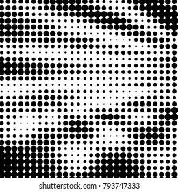Abstract grunge grid polka dot halftone background pattern. Spotted black and white vector line illustration
