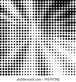 Abstract grunge grid polka dot halftone background pattern. Spotted black and white vector line illustration
