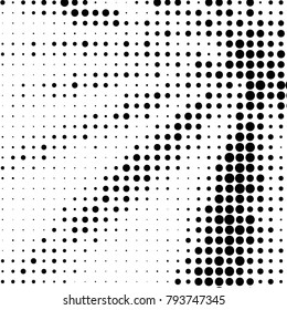 Abstract grunge grid polka dot halftone background pattern. Spotted black and white vector line illustration
