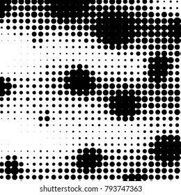 Abstract grunge grid polka dot halftone background pattern. Spotted black and white vector line illustration
