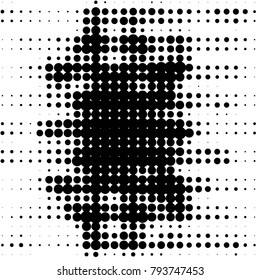 Abstract grunge grid polka dot halftone background pattern. Spotted black and white vector line illustration
