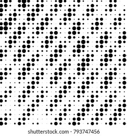 Abstract grunge grid polka dot halftone background pattern. Spotted black and white vector line illustration
