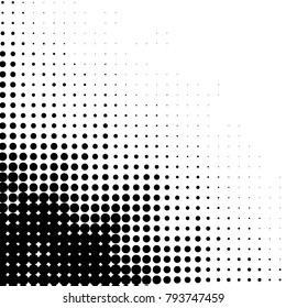 Abstract grunge grid polka dot halftone background pattern. Spotted black and white vector line illustration
