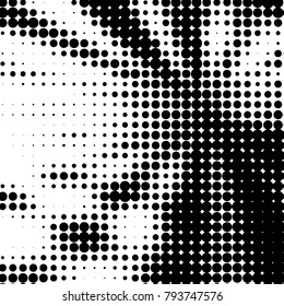 Abstract grunge grid polka dot halftone background pattern. Spotted black and white vector line illustration
