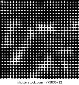 Abstract grunge grid polka dot halftone background pattern. Spotted black and white vector line illustration
