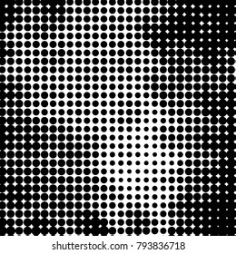Abstract grunge grid polka dot halftone background pattern. Spotted black and white vector line illustration

