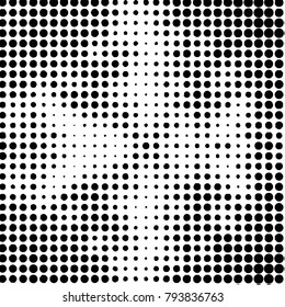 Abstract grunge grid polka dot halftone background pattern. Spotted black and white vector line illustration
