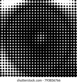 Abstract grunge grid polka dot halftone background pattern. Spotted black and white vector line illustration
