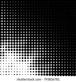 Abstract grunge grid polka dot halftone background pattern. Spotted black and white vector line illustration
