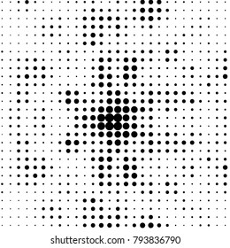 Abstract grunge grid polka dot halftone background pattern. Spotted black and white vector line illustration
