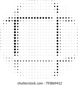 Abstract grunge grid polka dot halftone background pattern. Spotted black and white vector line illustration

