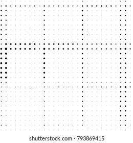 Abstract grunge grid polka dot halftone background pattern. Spotted black and white vector line illustration
