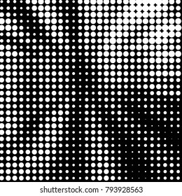 Abstract grunge grid polka dot halftone background pattern. Spotted black and white vector line illustration
