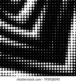 Abstract grunge grid polka dot halftone background pattern. Spotted black and white vector line illustration
