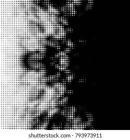 Abstract grunge grid polka dot halftone background pattern. Spotted black and white vector line illustration
