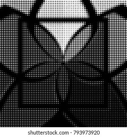 Abstract grunge grid polka dot halftone background pattern. Spotted black and white vector line illustration
