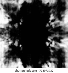 Abstract grunge grid polka dot halftone background pattern. Spotted black and white vector line illustration
