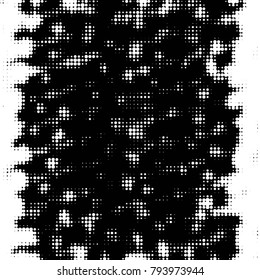 Abstract grunge grid polka dot halftone background pattern. Spotted black and white vector line illustration
