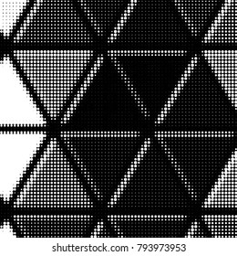 Abstract grunge grid polka dot halftone background pattern. Spotted black and white vector line illustration
