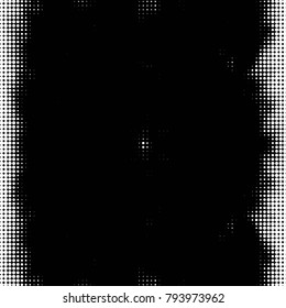 Abstract grunge grid polka dot halftone background pattern. Spotted black and white vector line illustration
