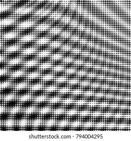 Abstract grunge grid polka dot halftone background pattern. Spotted black and white vector line illustration
