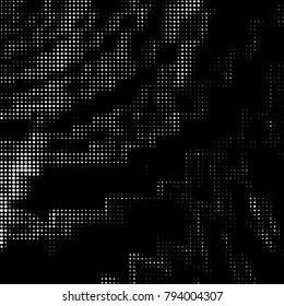 Abstract grunge grid polka dot halftone background pattern. Spotted black and white vector line illustration
