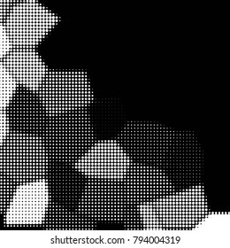 Abstract grunge grid polka dot halftone background pattern. Spotted black and white vector line illustration
