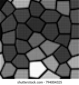 Abstract grunge grid polka dot halftone background pattern. Spotted black and white vector line illustration
