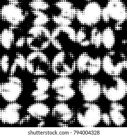 Abstract grunge grid polka dot halftone background pattern. Spotted black and white vector line illustration

