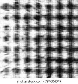 Abstract grunge grid polka dot halftone background pattern. Spotted black and white vector line illustration
