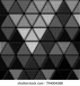 Abstract grunge grid polka dot halftone background pattern. Spotted black and white vector line illustration
