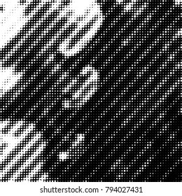 Abstract grunge grid polka dot halftone background pattern. Spotted black and white vector line illustration
