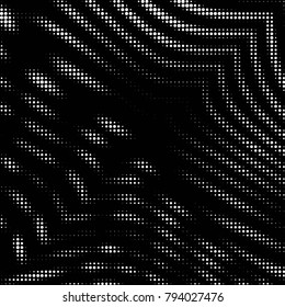 Abstract grunge grid polka dot halftone background pattern. Spotted black and white vector line illustration
