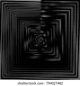 Abstract grunge grid polka dot halftone background pattern. Spotted black and white vector line illustration
