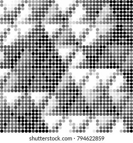 Abstract grunge grid polka dot halftone background pattern. Spotted black and white vector line illustration
